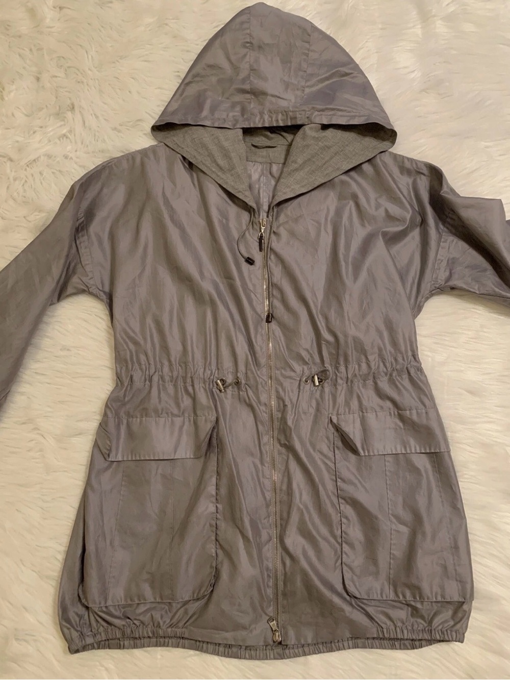 Brunello Cucinelli Windbreaker Hoodie Full Zip Jacket Cotton Silk Rain Grey 44 - Picture 2 of 11